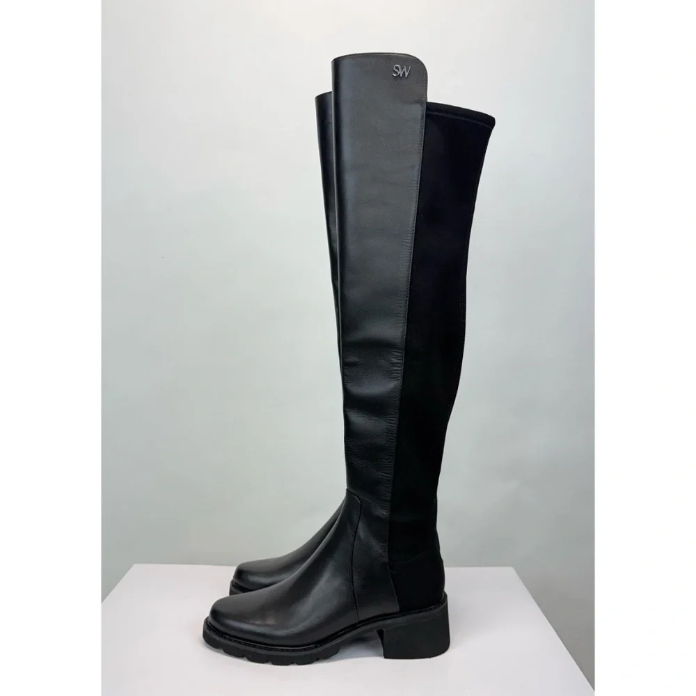 New Stuart Weitzman Alina Over The Knee Boot Black Leather Sz 5